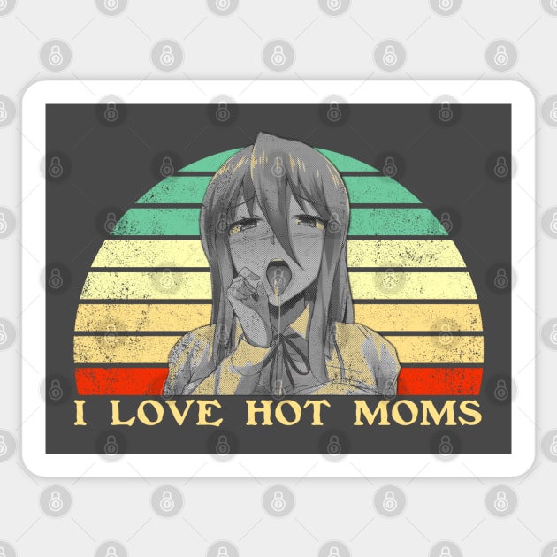 I Love Hot Moms - Funny Lesbian Anime - Retro Sunset Sticker by clvndesign